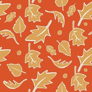 Rustic Seasonal Fall Kraft Gold Leaves on Orange