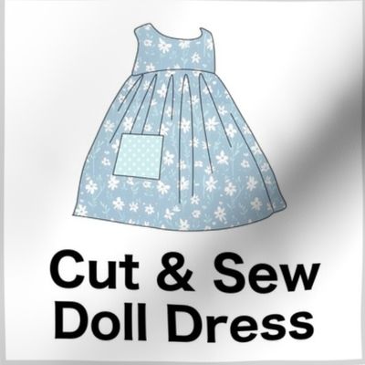 Cut & Sew Dress (Tiny Flowers in Light Blue White) on FAT QUARTER for Forever Virginia Dolls and other 1/8, 1/6 and 1/5 scale child dolls // little small scale tiny mini micro doll