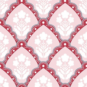 Block Flowers Scallop Pale Pink and Raspberry