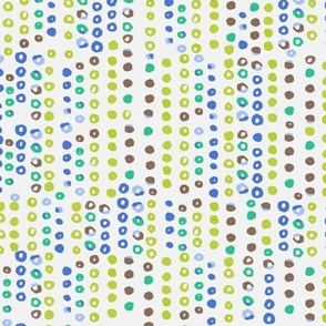 392 -Small scale  lime green, chocolate and blue watercolor bubbles in irregular stripes- for lakeside home decor, masculine curtains, gender neutral pillows, table runners and wallpaper