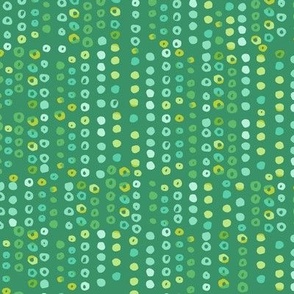 392 -Small scale  watercolour bubbles and loops in emerald and lime green vertical irregular stripes - for fresh home decor, unisex curtains, pillows, table runners and wallpaper