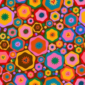 Funky retro flowers and spotty, spot dots - large - NashifruitDesigns