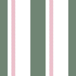 Wide Pyjama Stripe Moss and Musk-Pink