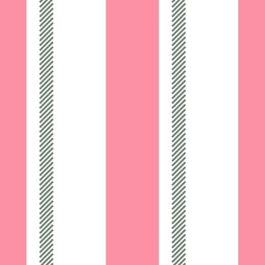 Wide Pyjama Stripe Musk Pink and Forest Green