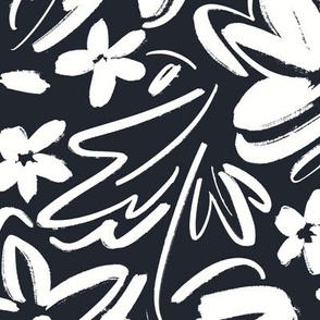 Sketchy Florals  Black and White - Large Version