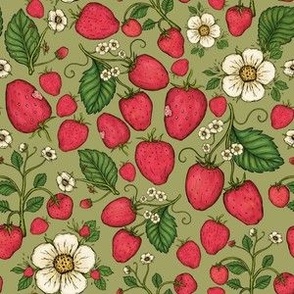 6x6 Pink Strawberry Patch - Pink and Green - Botanical