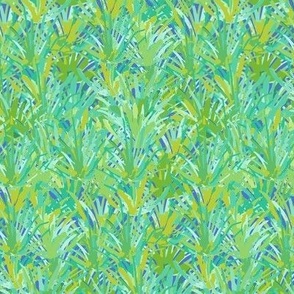 393 - Small scale abstract zesty lime green, emerald green and cobalt blue watercolour reeds, for curtains, duvet covers, table cloths and apparel.