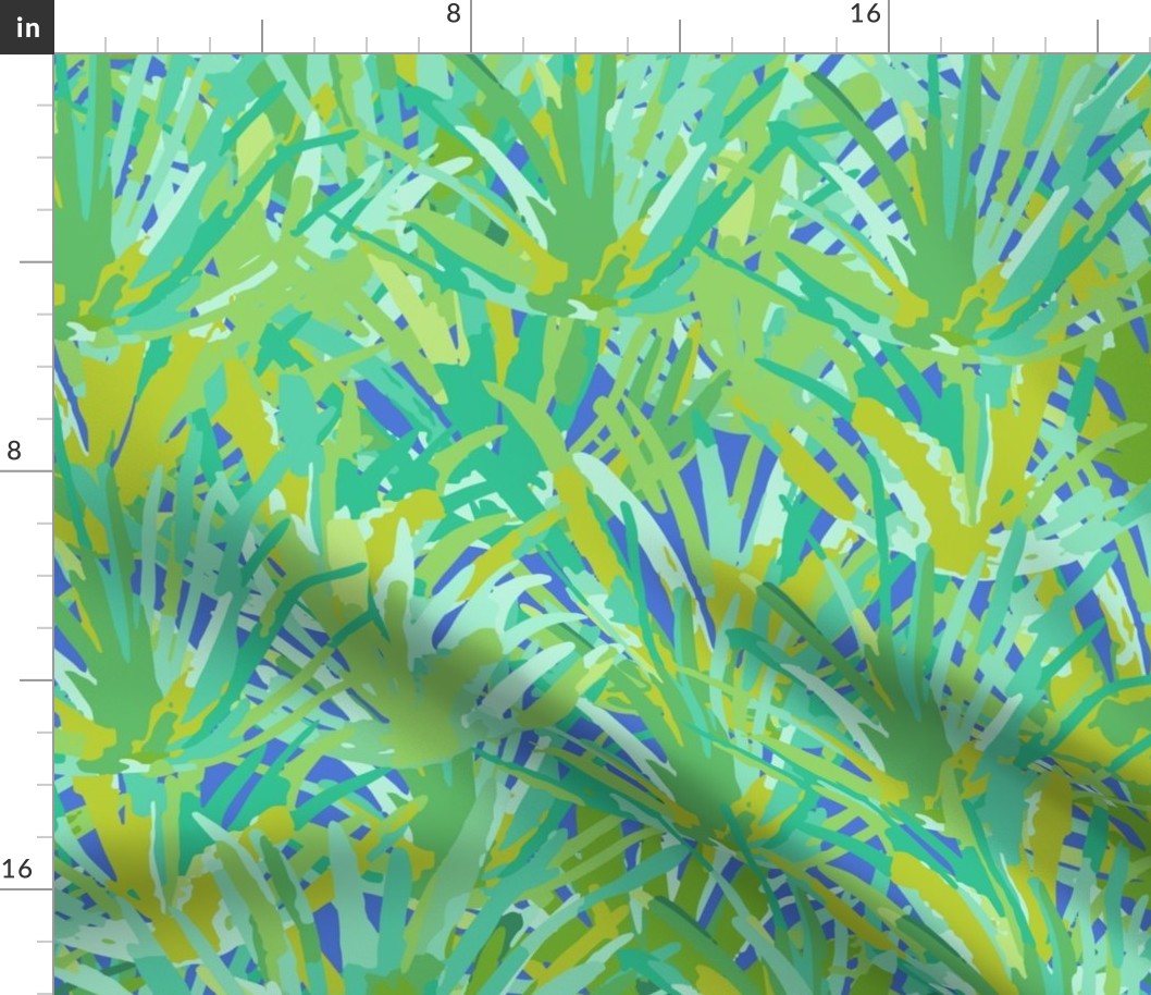 393 - Large scale abstract zesty lime green, emerald green and cobalt blue watercolour reeds, for curtains, duvet covers, table cloths and apparel.