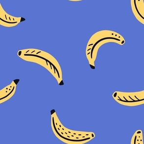 Graphic bananas on bright blue background - yellow tropical fruits - medium scale