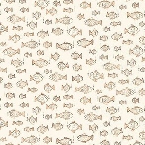 396 $ -  Small scale  watercolour monochromatic coffee taupe and cream hand painted fish and bubbles, for summer house duvet covers, sheets sets, wallpaper, table cloths, table runners, pillows, throws and kids apparel 