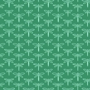 395 - Small scale vibrant emerald viridian green lakeside life dragonflies in stripe formation, for kids apparel and pajamas, nursery wallpaper, summer house curtains, beach house decor.