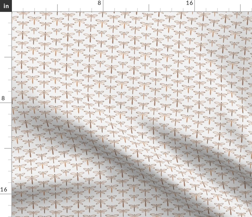 395 - Small  scale warm neutral brown watercolor lakeside life dragonflies in stripe formation, for kids apparel and pajamas, nursery wallpaper, summer house curtains, beach house decor.