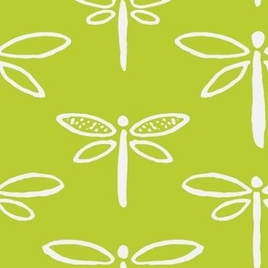 395 - Large scale watercolour zesty lime green  lakeside life dragonflies in stripe formation, for kids apparel and pajamas, nursery wallpaper, summer house curtains, beach house decor.