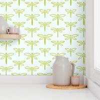 395 - Small scale watercolour lime green lakeside life dragonflies in stripe formation, for kids apparel and pajamas, nursery wallpaper, summer house curtains, beach house decor. for duvet covers, sheets sets, wallpaper, table cloths, table runners, pillo