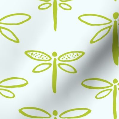 395 - Large scale lime green watercolor lakeside life dragonflies in stripe formation, for kids apparel and pajamas,  for duvet covers, sheets sets, wallpaper, table cloths, table runners, pillows, throws and kids apparel 