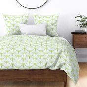 395 - Large scale lime green watercolor lakeside life dragonflies in stripe formation, for kids apparel and pajamas,  for duvet covers, sheets sets, wallpaper, table cloths, table runners, pillows, throws and kids apparel 