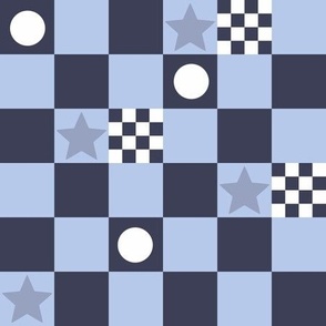 Navy blue and light blue checkerboard with stars - 1.5" each check