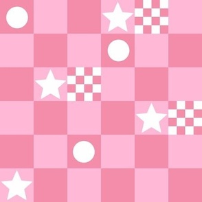 Pink on pink checkerboard with stars- 1.5" each check