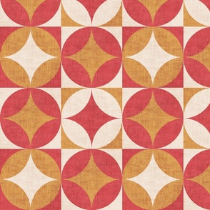 Mid Mod Geometric - crimson red and gold 