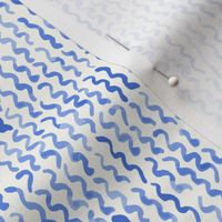 397 $ - Small scale lakeside life watercolour vertical waves in mid blue tones of cobalt, royal, azure,  sky blue and cool white for duvet covers, sheets sets, wallpaper, table cloths, table runners, pillows, throws and kids apparel 