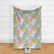 (L) Abstract Boho Botanical Palm leaves 4. Colourful Pastel Blue Green