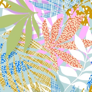 (L) Abstract Boho Botanical Palm leaves 4. Colourful Pastel Blue Green