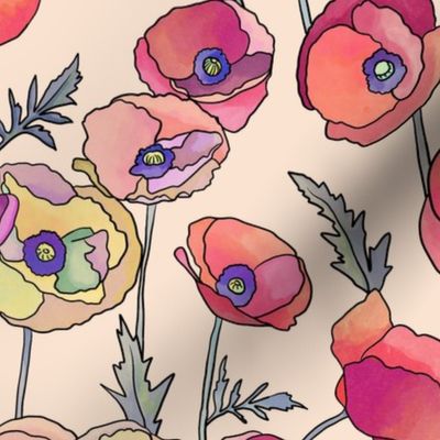 watercolor colorful poppies 