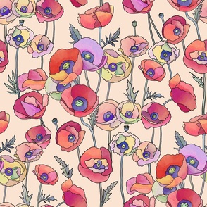 watercolor colorful poppies 