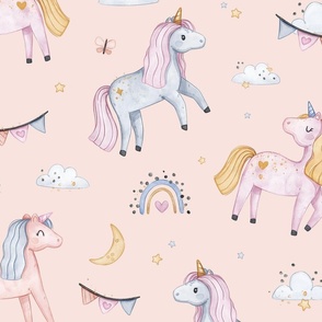 Enchanted Unicorns - Wallpaper - peach