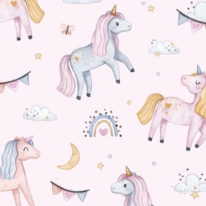Enchanted Unicorns - Wallpaper - pink