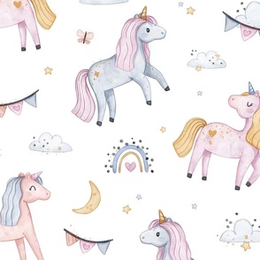 Enchanted Unicorns - Wallpaper - white