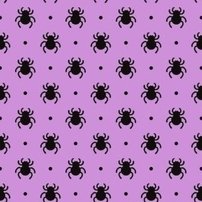 Smaller Scale Creepy Crawly Spiders Halloween Black on Lavender
