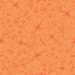 Tropical Floral Drawings in Orange