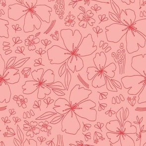 Tropical Floral Drawings in Red