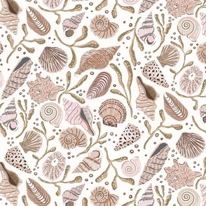 Seashells / neutral brown with pink on white / large