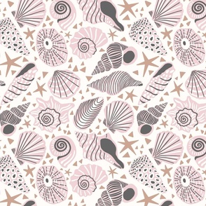 simple shells / pink and neutral on white / large