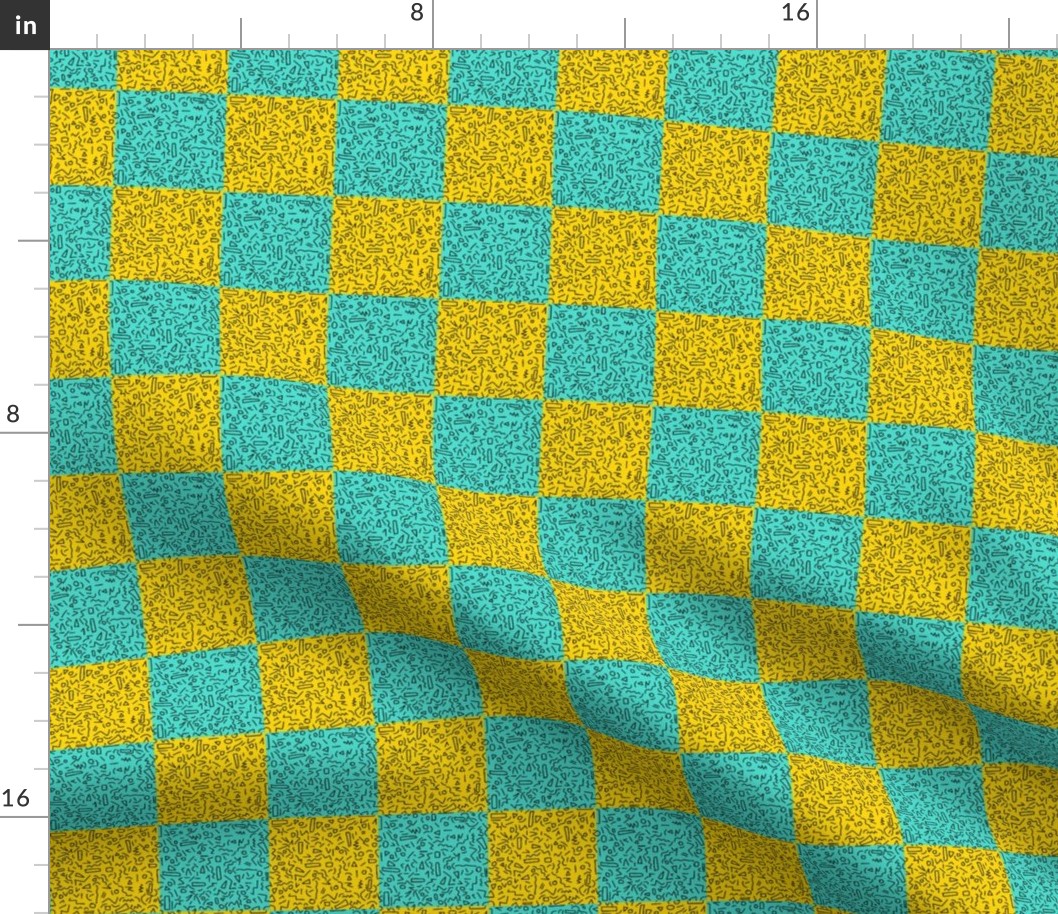 80s green and yellow squiggle checkerboard /  small