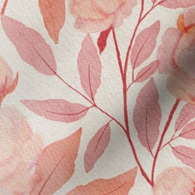 French Country Rose mauve and peach//water colour//large scale//wallpaper//home decor//fabric