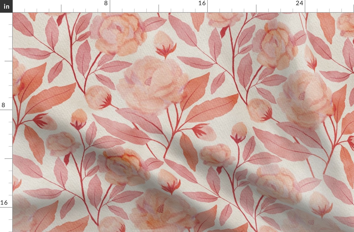 French Country Rose mauve and peach//water colour//large scale//wallpaper//home decor//fabric