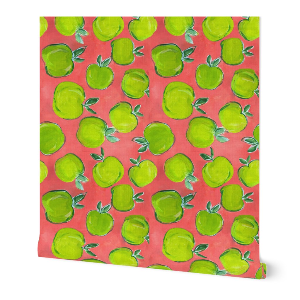 Painterly Green Apples // Coral 