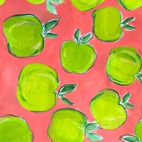 Painterly Green Apples // Coral 