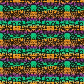 Halloween Damask V8 - Neon Rainbow Gothic Spooky Witch Hallow's Eve Dark Pumpkin Cats Moody Halloween- Small