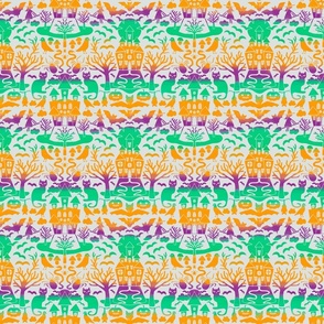 Halloween Damask V2 - Neon Rainbow Gothic Spooky Witch Hallow's Eve Dark Pumpkin Cats Moody Halloween - Small