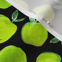 Painterly Green Apples // Black 