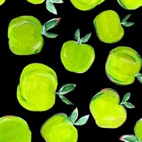 Painterly Green Apples // Black 