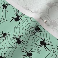 Smaller Scale Creepy Crawly Spiders and Webs Black on Mint