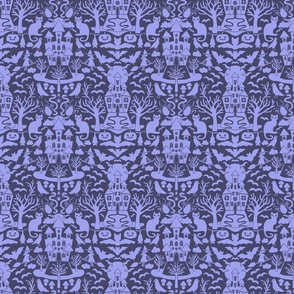 Halloween Damask V9 - Purple and Lilac Gothic Spooky Witch Hallow's Eve Dark Pumpkin Cats Moody Halloween - Small