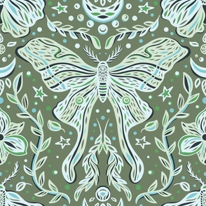 Luna moths and flowers Green Earth Pantone - Large scale