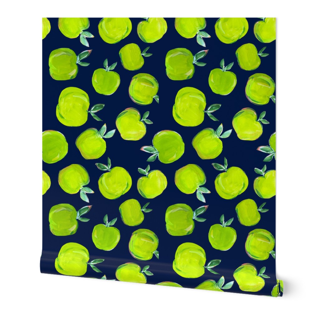 Painterly Green Apples // Navy 