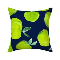 Painterly Green Apples // Navy 
